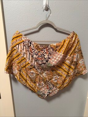 NATURAL LIFE Mustard Paisley Stripe Off-Shoulder Crop Top